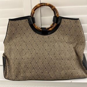 Talbots Black and Tan Tote with Bamboo Handle